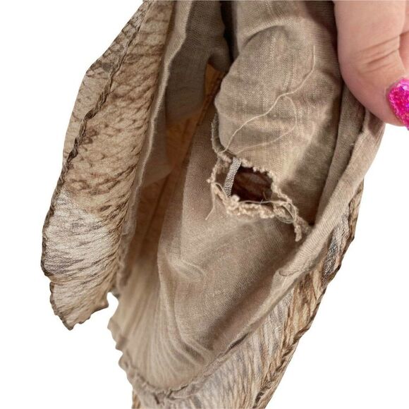 DREW Silk Blouse Brown Python Print Flutter Sleeve V Neck Size S Classic Shirt - Picture 6 of 6